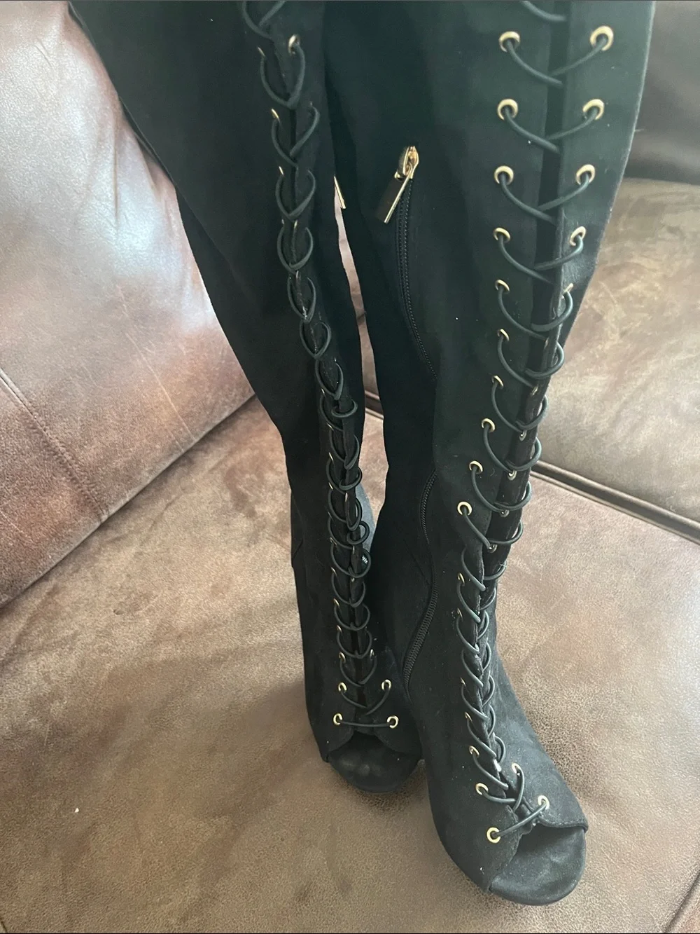 Black Over-the-Knee Lace-Up Stiletto Boots size 8